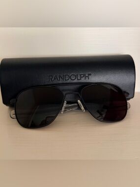 Randolph AF068 Pilot Matte Black Polarized American Gray Sunglasses 55mm